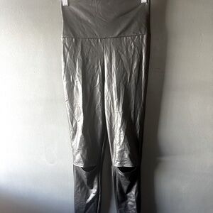 Faux Leather Slit Knee Leggings